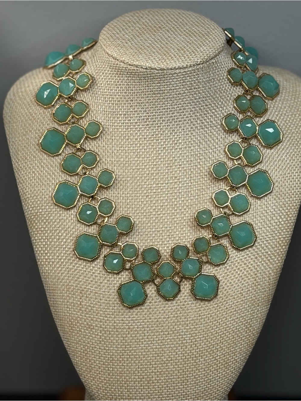 Gold-Trim Mint Green Statement Necklace - Women Jewelry